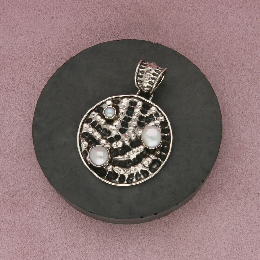 sajen sterling silver large texture pearl disc pendant
